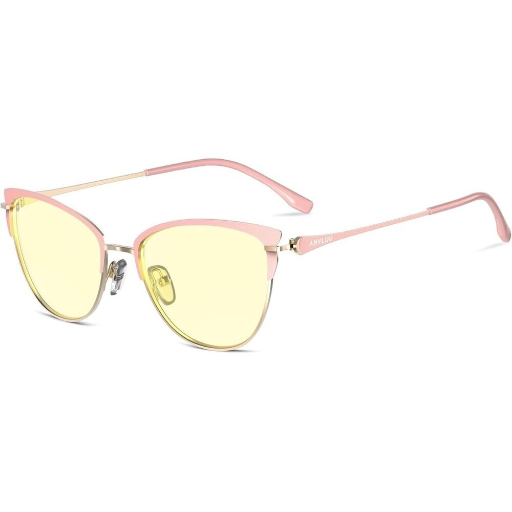 Womens Pink Cat Eye Look Clear Frame Orange Lens Anti Eyestrain Blocking Glasses